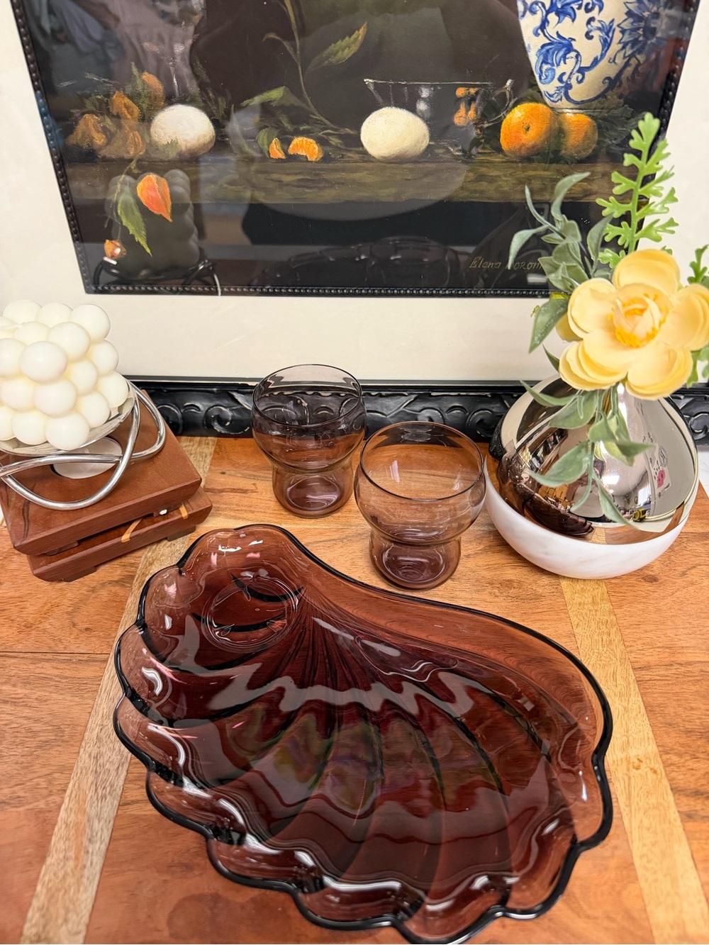 MCM Hazel Atlas Amethyst Glass Seashell Snack Set - 3pc (1 Plate, 2 Cups)